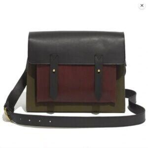 Madewell The Essex Messenger Leather Crossbody Bag in Olive, Burgundy & Black